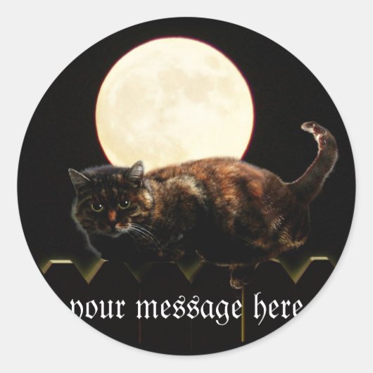 Kat en volle maan ronde sticker (Voorkant)