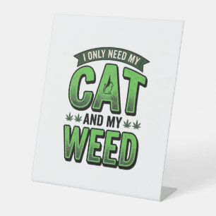 Kat En Wiet Retro Gravure T-Shirt Ontwerp_1 Reclamebord Met Voetstuk