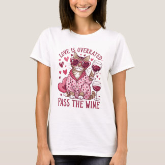 Kat en wijn Valentijn T-shirt