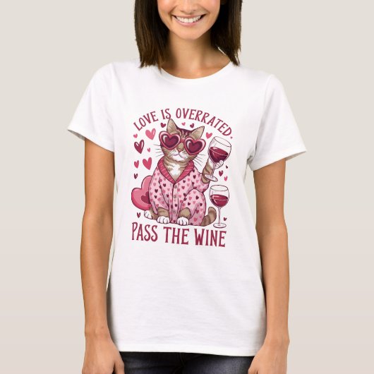 Kat en wijn Valentijn T-shirt (Voorkant)