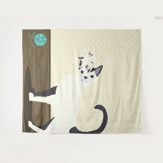 Kat en zeepbellen wandkleed (Voorkant (horizontaal))