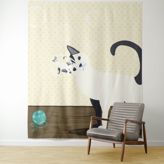 Kat en zeepbellen wandkleed (In situ)