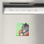 Kat en zijn Beer in het venster Schilderen Magneet (Insitu (Vaatwasser))