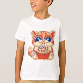 Kat Eten Pizza kleur T-shirt