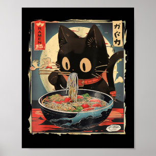 Kat Eten Ramen Noodle Grappig Japans Kawaii Anim Poster