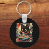 Kat Eten Ramen Noodle Grappig Japans Kawaii Anim Sleutelhanger (Voorkant)