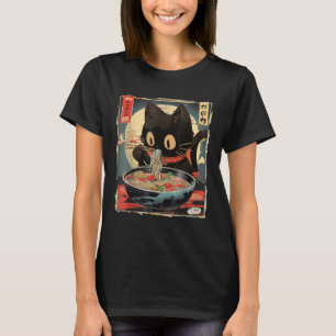 Kat Eten Ramen Noodle Grappig Japans Kawaii Anim T-shirt