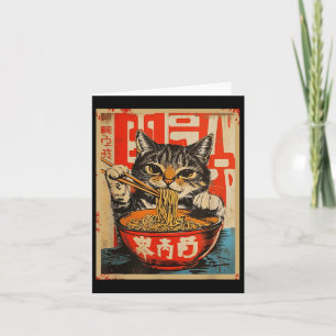 Kat Eten Ramen Noodles Japanse Kunst Kaart