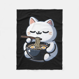 Kat Eten Ramen Noodles Kawaii Anime Japanse Cut Fleece Deken