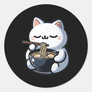 Kat Eten Ramen Noodles Kawaii Anime Japanse Cut Ronde Sticker