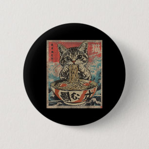 Kat Eten Ramen Noodles Kawaii Anime Manga Japans Ronde Button 5,7 Cm