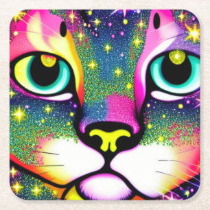Kat Face sluit Pop kunst af Vierkante Kartonnen Onderzetter