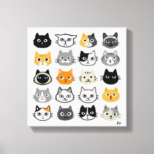 Kat faces   Kute, Funny en Annoyed Cats Canvas Afdruk