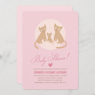 Kat Familie Roze Baby shower Invite Girl Kaart