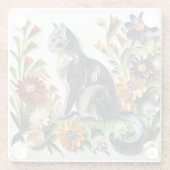 Kat Faux Papier Quilling Kat en Bloemen Glazen Onderzetter (Achterkant)