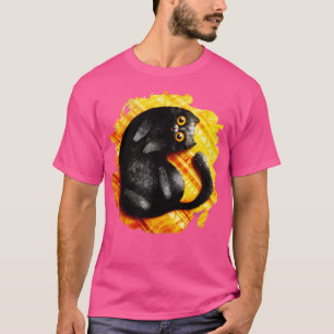 Kat Fijne glimlach zwarte kat op een gele tapijt T-shirt