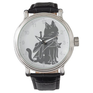 Kat-filhouet van kleur - Kies achtergrondkleur Horloge