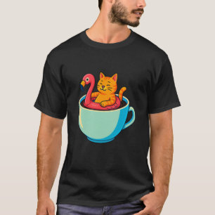 Kat Flamingo Floatie Koffiekop Grappige Chill Kitt T-shirt