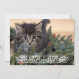 Kat Foto Borstel Schrift Sneeuwige MEOWY KERST Feestdagenkaart