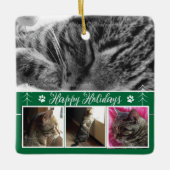 Kat Foto Collage Green-kerstversiering Keramisch Ornament (Voorkant)