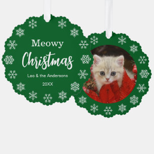 Kat Foto Meowy Kerstmis Sneeuwvlokken Groen Huisdi Ornament Kaart