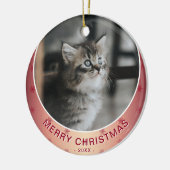 Kat Foto Red Snowflake Metallic Kerstmis Keramisch Ornament (Links)