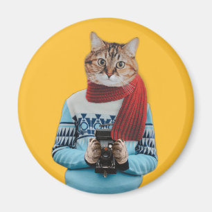 Kat-fotograaf in vintage trui Quirky Magneet