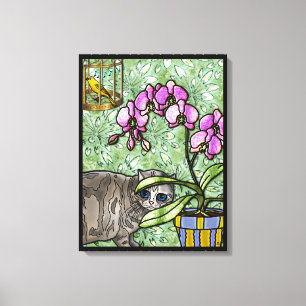 Kat, Fuschia & Tweet (Galerij omwikkeld doek) Canvas Afdruk
