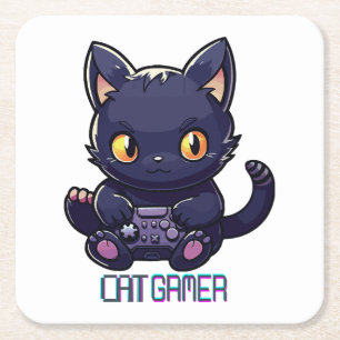 Kat Gamer Vierkante Kartonnen Onderzetter
