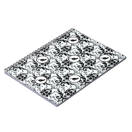 Kat Geïnspireerd Damast Elegantie Lichtblauw Notitieboek (Linkerzijde)