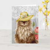 Kat gekleed in petten notecard kaart (Gele Bloem)