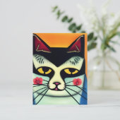 Kat gemengde media briefkaart (Staand voorkant)