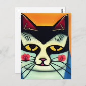Kat gemengde media briefkaart (Voorkant / Achterkant)