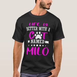 Kat genaamd Milo Grappig gesneden Kat Mam Pap Eige T-shirt