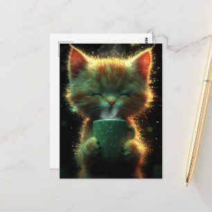 Kat geniet van wat koffie briefkaart