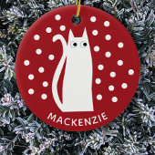 Kat Gepersonaliseerd rood wit Keramisch Ornament