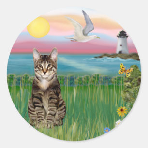 Kat (gestreept) - Vuurtoren Ronde Sticker