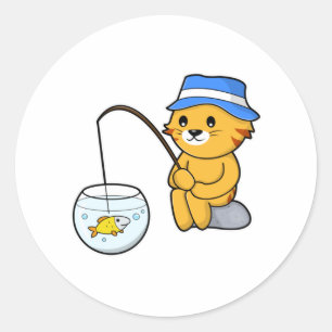 Kat Gevist met vis van glas Ronde Sticker