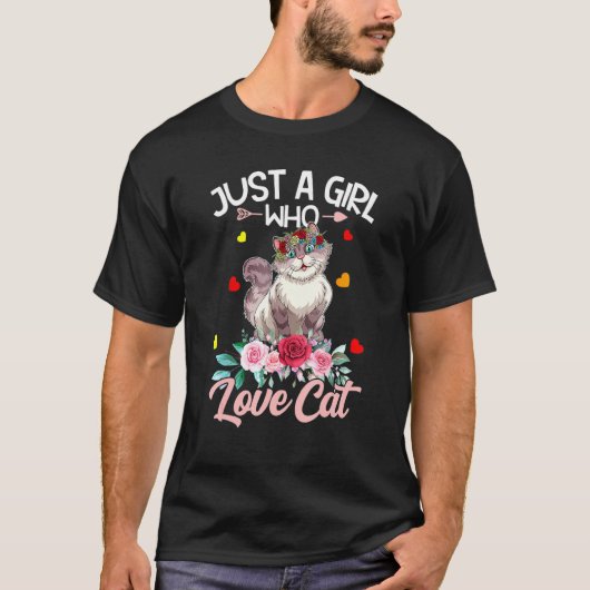 Kat gewoon een meisje dat houdt van katten Vloer V T-shirt (Voorkant)