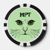Kat Gezicht Geëtst in zwarte Groene Ogen Whiskers Poker Chips (Voorkant)