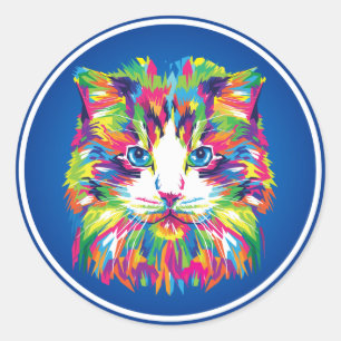 Kat Gezicht Geometrisch Prismatisch Ontwerp-32453 Ronde Sticker