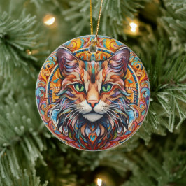 Kat Glas in lood Keramische Boomdecoratie Keramisch Ornament