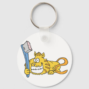 Kat glimlachen met tandenborstel sleutelhanger