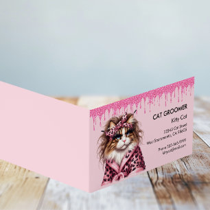 Kat Groomer Sitter Roze Glitter Dripping Loyalitei Visitekaartjes