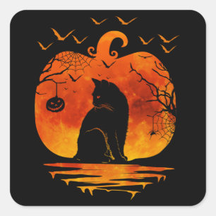KAT HALLOWEEN KOSTUUM POMPOEN KATTEN LIEFHEBBERS H VIERKANTE STICKER