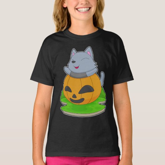 Kat Halloween Pompoen T-shirt (Voorkant)