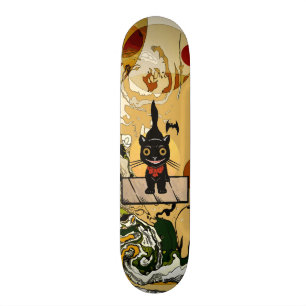 Kat-halloween-skateboarddek glimlachen skateboard