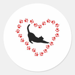 Kat & Hart gemaakt van kattenpoten Ronde Sticker