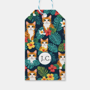 Kat Hawaïaans shirt stijl patroon tropische gember Cadeaulabel