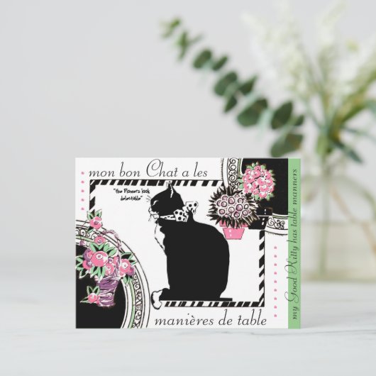 "KAT HEEFT TABLE MANNERS" GARDEN PARTIJ BRIEFKAART (Staand voorkant)